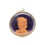 Antique wax relief portrait pendant