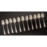 Set 11 Edwardian sterling silver teaspoons