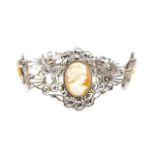 Silver filigree and cameo bracelet