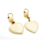 Antique carved ivory and 9ct rose gold earrings