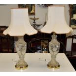 Pair of cut crystal electric table lamps