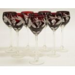 Set eight cameo glass wine glasses