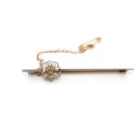Antique diamond and pearl set gold bar brooch