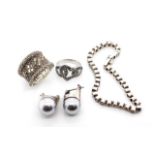 Four silver and marcasite jewellery pieces