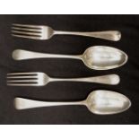 Four pieces Georgian sterling silver cutlery
