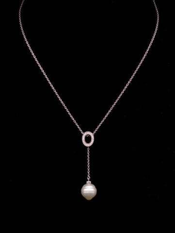 Pearl and diamond drop 18ct white gold necklace