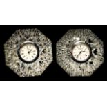 Two Waterford crystal diamond paperweight clocks