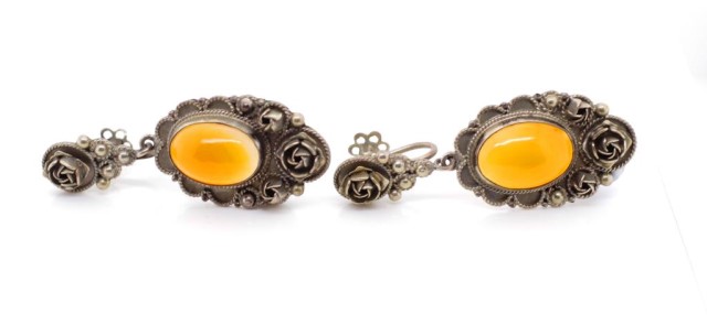 Antique continental silver and carnelian ear clips