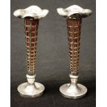Pair of silver plated and copper trumpet vase