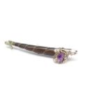 Sterling silver, amethyst and wooden brooch