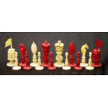 Antique Chinese carved ivory set chess pieces