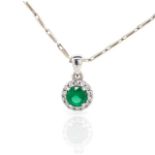 Emerald and diamond set 18ct white gold pendant