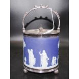 Victorian Wedgwood dark blue jasper biscuit barrel