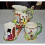 Three various Crown Devon Fieldings musical jugs