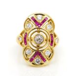 Diamond, ruby and 18ct yellow gold ring