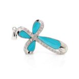 Diamond and turquoise set 14ct white gold cross