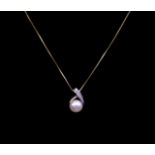 Pearl set 9ct two tone gold pendant and box chain