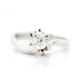 Old mine cut diamond solitaire and white gold ring