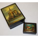 Two Russian lacquer lidded boxes
