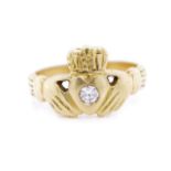 Diamond set 18ct yellow gold claddagh ring