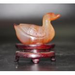 Chinese carved cornelian duck figurine