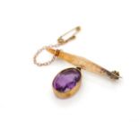 9ct rose gold and amethyst brooch