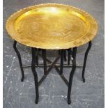 Large circular brass tray table