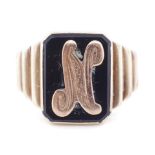 9ct rose gold and onyx initial ring