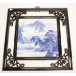 Framed Chinese blue and white ceramic plaque