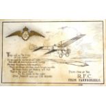 Framed WW1 Royal Flying Corps printed card