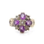 Antique amethyst, pearl and gold ring