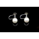 Mid century pearl and 9ct white gold earrings