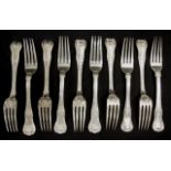 Ten Georgian sterling silver Kings pattern forks