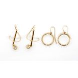 Two pairs of 9ct yellow gold earrings