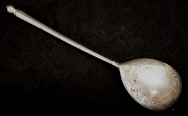 Russian silver engraved serving spoon