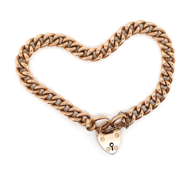 Antique 9ct rose gold bracelet and heart padlock - Image 3 of 6