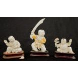 Three carved ivory Oriental children figurines