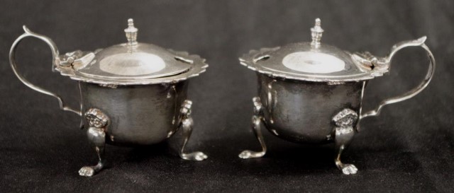 Pair George V sterling silver mustard pots