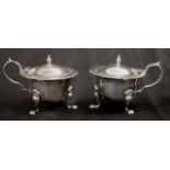 Pair George V sterling silver mustard pots