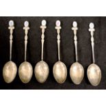 Set six Australian opal set silver coffee spoons