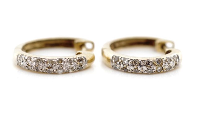 9ct yellow gold and diamond sleeper hoop earrings - Image 2 of 6