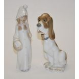 Lladro girl figurine & a Nao hound dog