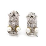 Art Deco diamond, pearl and white gold ear clips