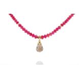 Red spinel, smoky quartz and gold necklace