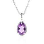 Amethyst, and diamond set 18ct white gold enhancer