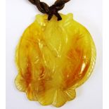 Chinese carved jade fish decorated pendant