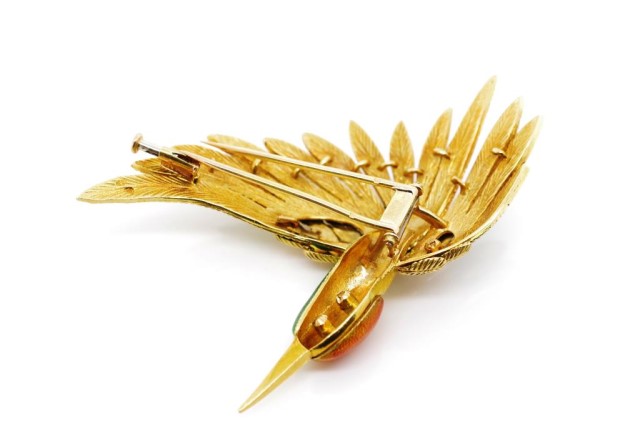 18ct yellow gold, enamel and diamond bird brooch - Image 7 of 8