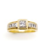 Princes cut diamond set 18ct yellow gold ring