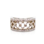 Diamond set 14ct white gold lattice ring