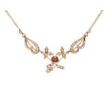 Edwardian pearl and garnet set rose gold lavaliere